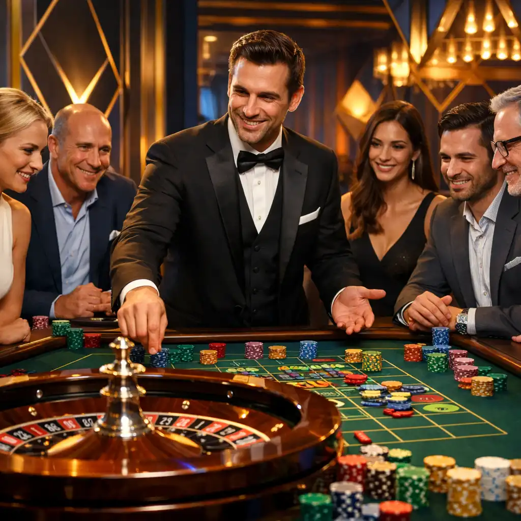 Concept de jeu corporate avec tables et ambiance premium
