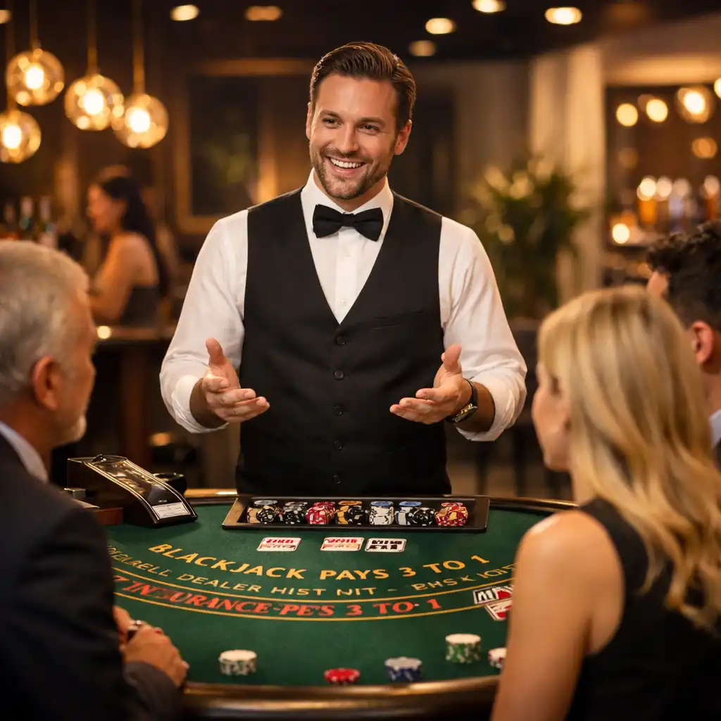 Croupier animant une table de blackjack lors d'un événement