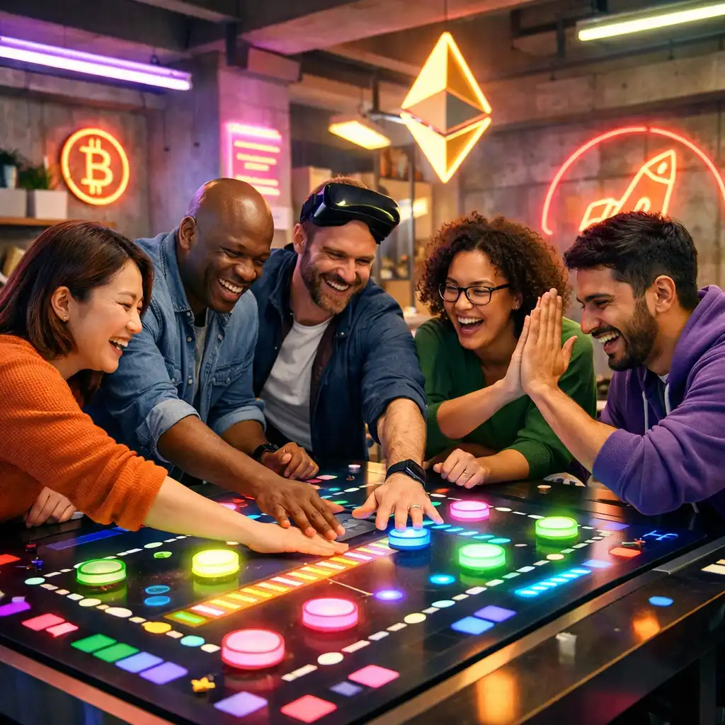 Animation team building avec collaborateurs autour de tables de jeu